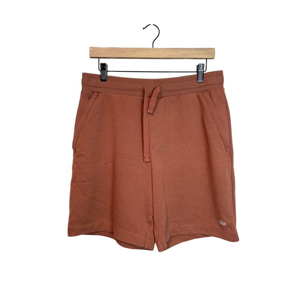 Alo Yoga Women Medium Rust Orange Drawstring Sweat Shorts Zipper Pockets